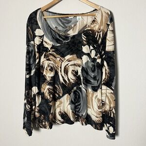 Laura Ashley Dark Floral Long Sleeve Top Womens 3X Feminine Whimsigoth Romantic